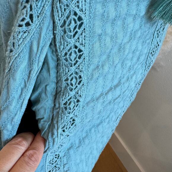 Free People Bella Boho Tie One Shoulder Cotton Maxi Dress Lace Mint Green Small - Picture 9 of 11